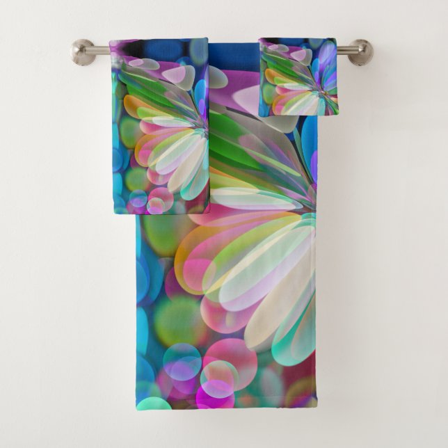 Dragonfly Wildflower Garden Abstract Floral Bath Towel Set (Insitu)