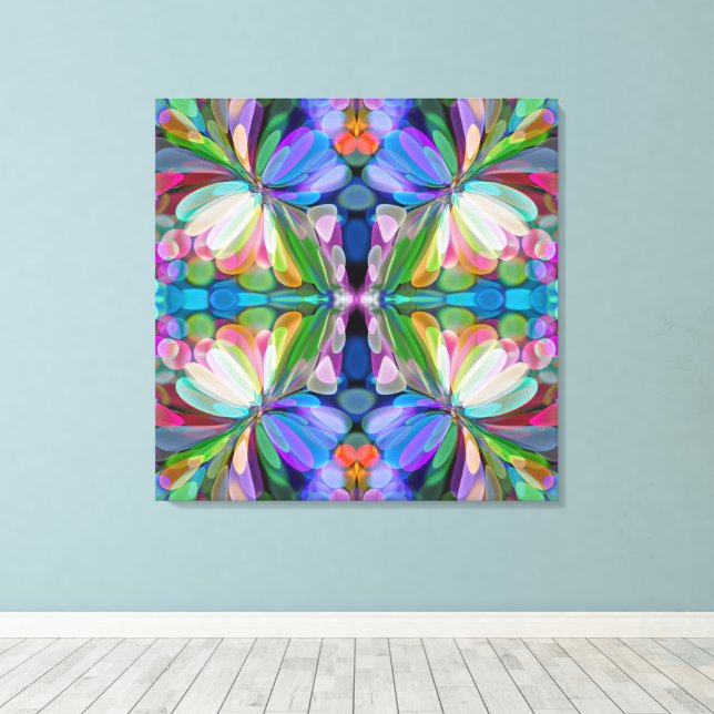Dragonfly Wildflower Garden Abstract Floral Canvas Print (Insitu(Wood Floor))