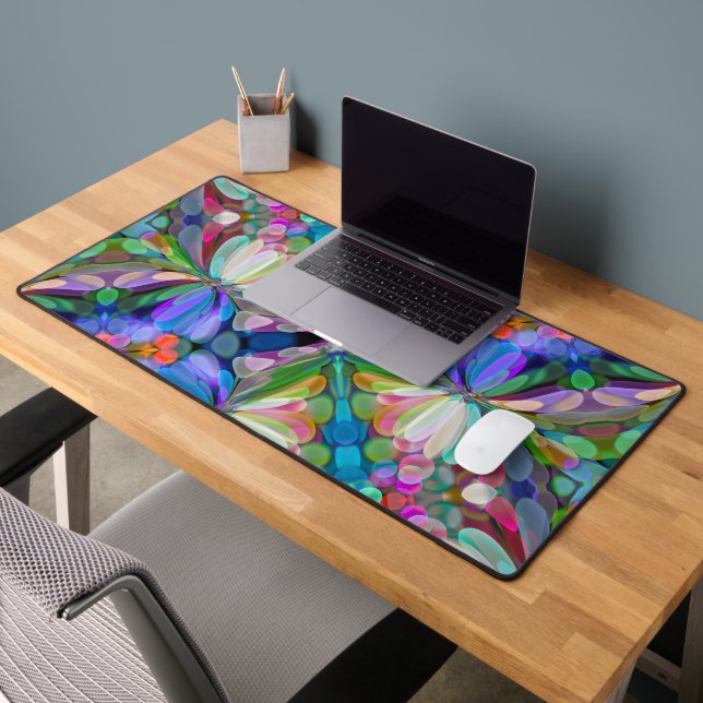 Dragonfly Wildflower Garden Abstract Floral Desk Mat (Office 2)