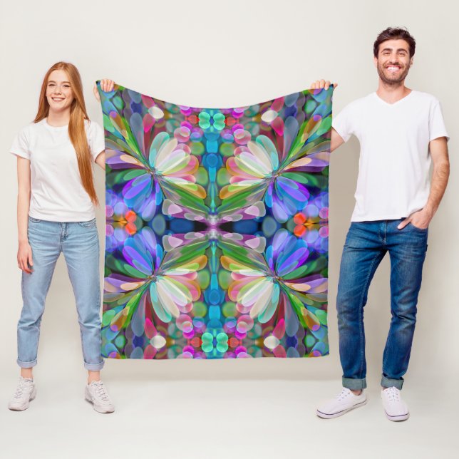 Dragonfly Wildflower Garden Abstract Floral Fleece Blanket (In Situ)
