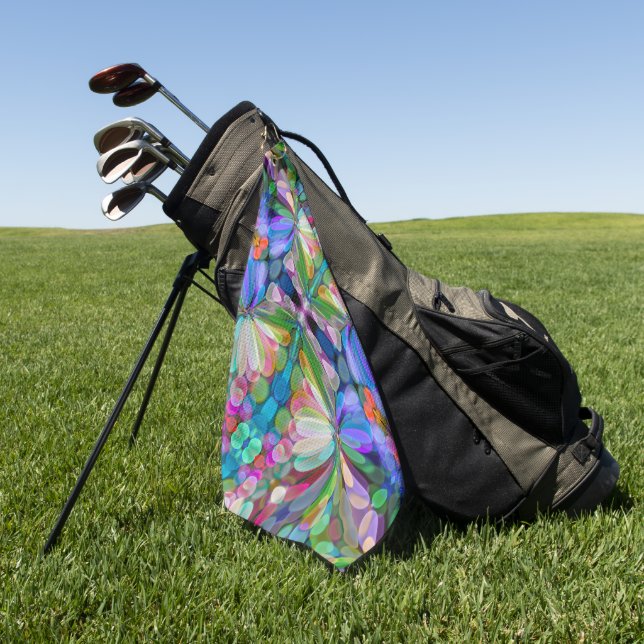 Dragonfly Wildflower Garden Abstract Floral Golf Towel (Green)