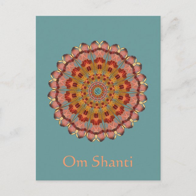 Dragonfly Wing Om Shanti Mandala Postcard (Front)