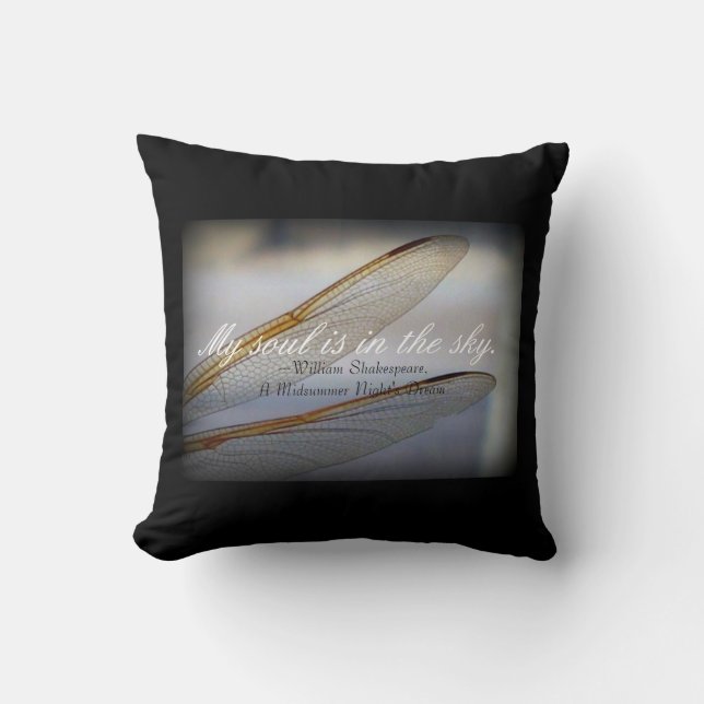 Dragonfly Wings Macro with Shakespeare Quote  Throw Pillow (Front)