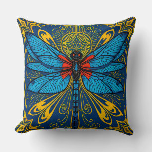 Dragonfly with Artistic Floral Patterns Throw Pillow