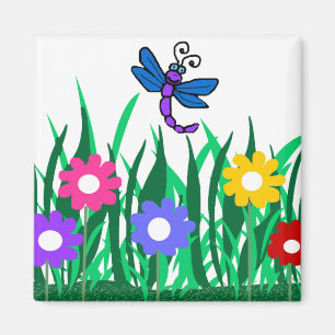 Dragonfly with flowers magnet