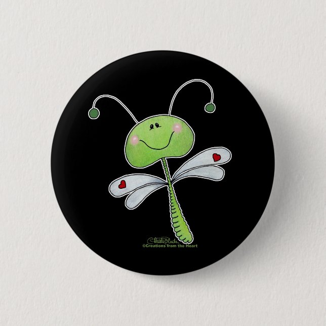 Dragonfly with Hearts 2 Inch Round Button (Front)