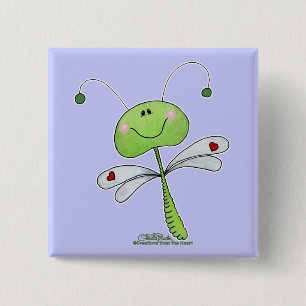 Dragonfly with Hearts 2 Inch Square Button