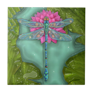 dragonfly with lotus flower tiles