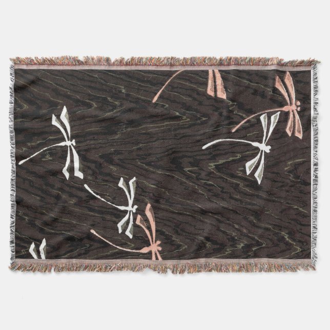 Dragonfly Woodgrain Throw Blanket (Front)