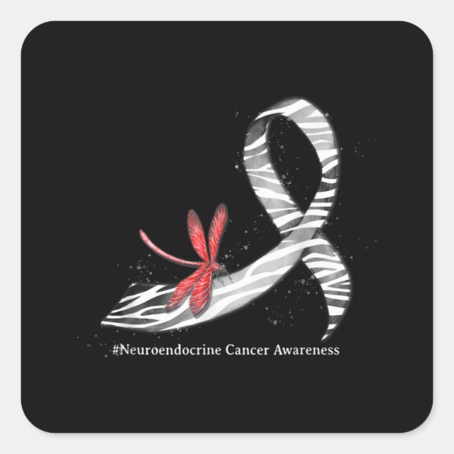 Dragonfly Zebra Ribbon Neuroendocrine Cancer Aware Square Sticker (Front)