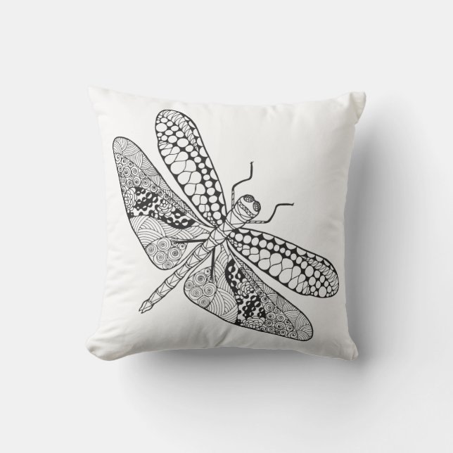 Dragonfly Zendoodle Throw Pillow (Front)