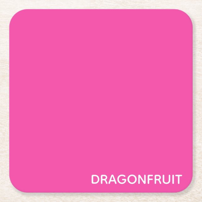 Dragonfruit pink colour name square paper coaster (Front)