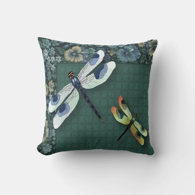 Dragonlies D'Aquarelle Et Coussin Calico (Recto)