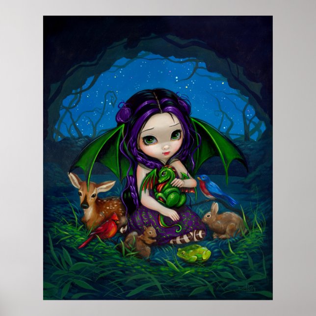Dragonling Garden 3 fantasy fairy dragon Art Print (Front)