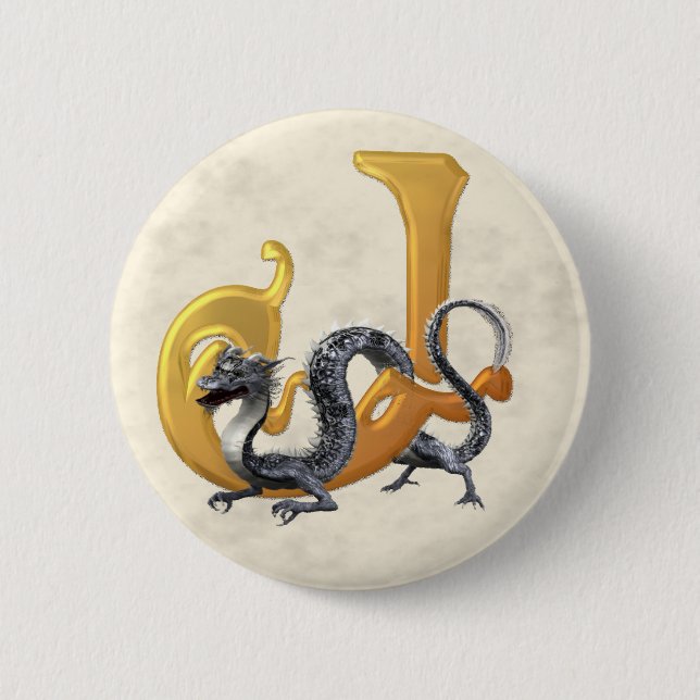 Dragonlore Initial J 2 Inch Round Button (Front)
