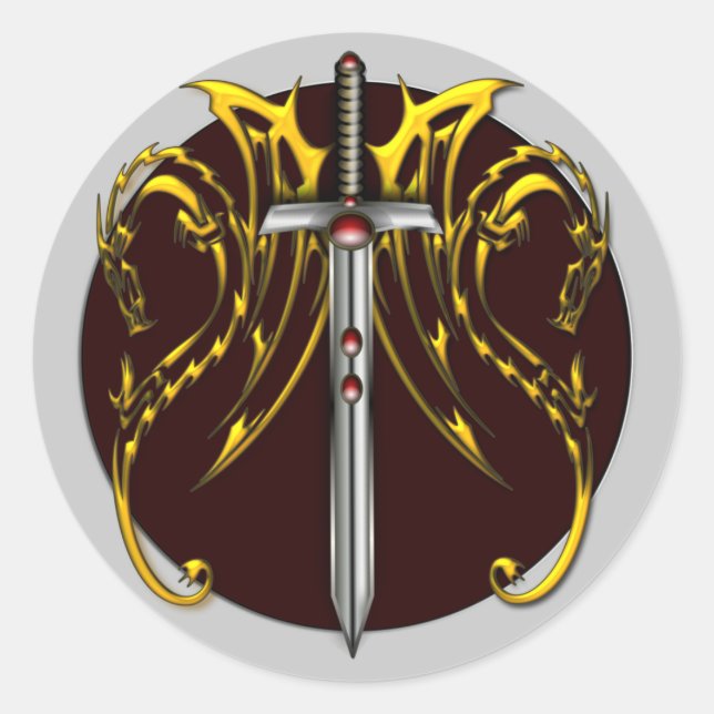 DRAGONS AND SWORD CLASSIC ROUND STICKER (Front)