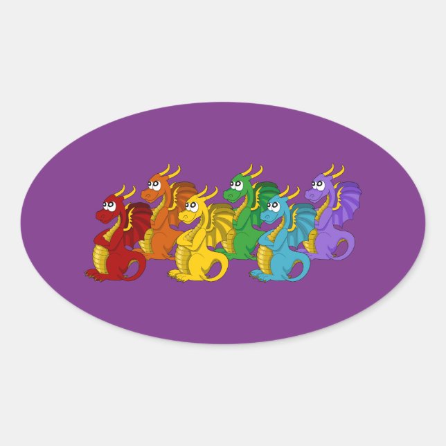 Dragons cartoon oval sticker (Front)