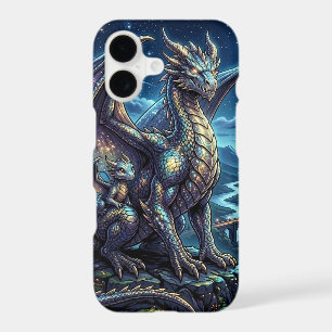 Dragons célestes éclairés par la lune et château