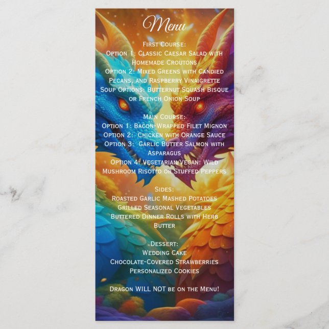 Dragons colorés dans Love Wedding Réception Menu (Devant)