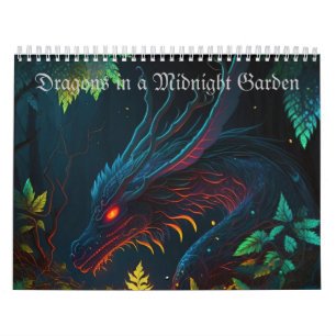 Dragons dans un calendrier de jardin de minuit