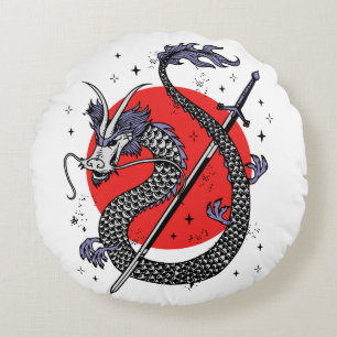 Dragon's Defiance: A Majestic Chinese Artwork Round Pillow