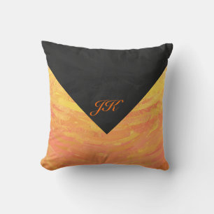 Dragons Eye Orange and Black Monogram Throw Pillow