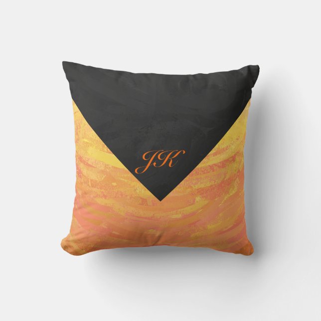 Dragons Eye Orange and Black Monogram Throw Pillow (Front)