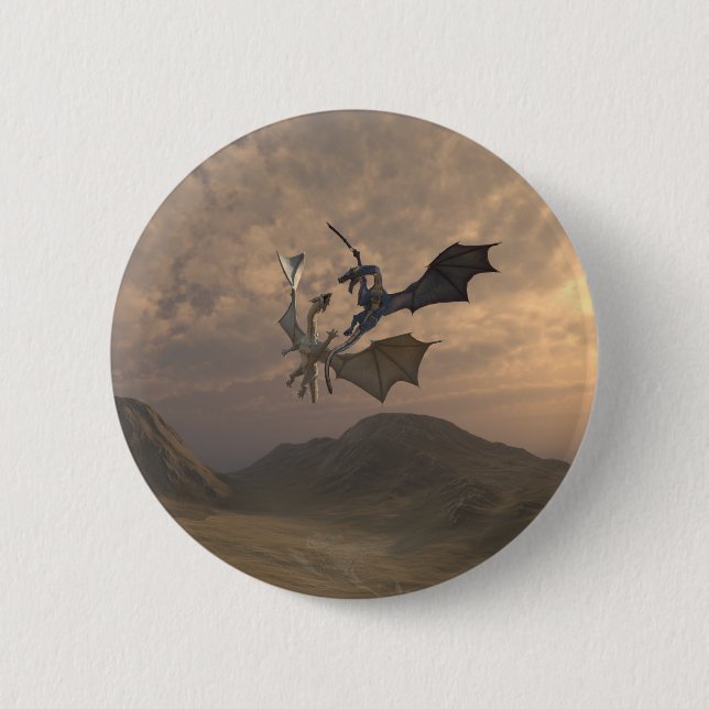 Dragons Fighting in a Mountain Landscape 2 Inch Round Button (Front)