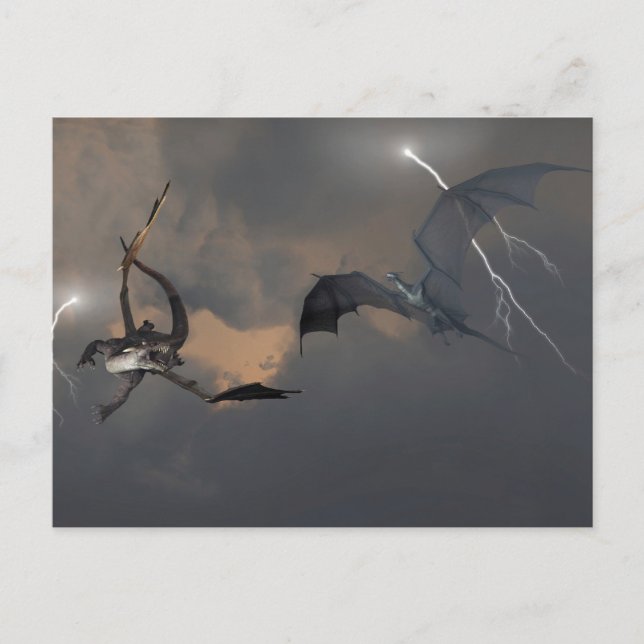 Dragons Fighting in Storm Clouds Postcard (Front)