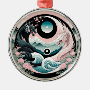 Dragons Floral Mountain Pink Sage Teal Metal Ornament