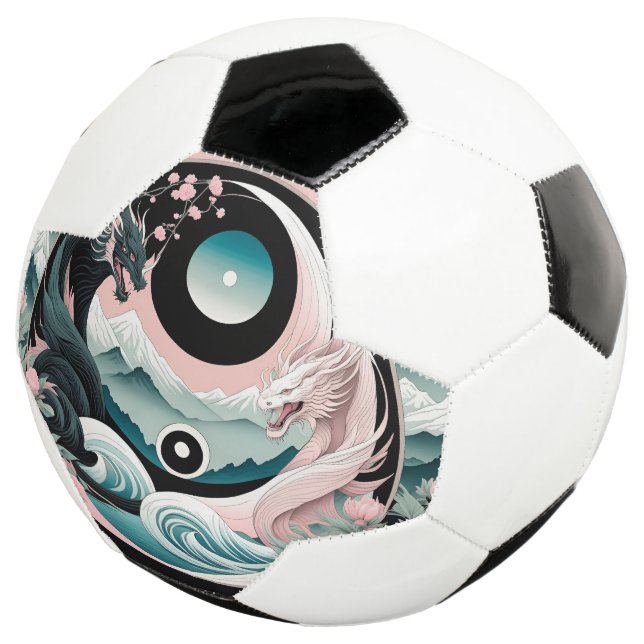 Dragons Floral Mountain Pink Sage Teal Soccer Ball (Three Quarter)