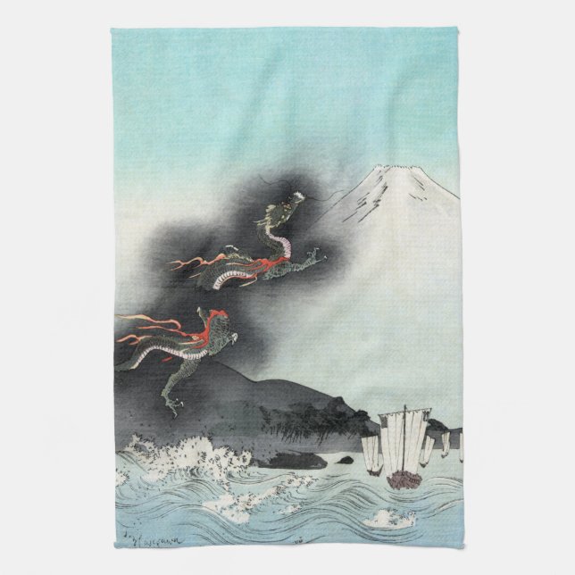 Dragon's Fury Sea Battle for Mount Fuji, Japan Kitchen Towel (Vertical)