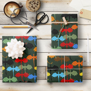 Dragons Green Flight Fantasy Wrapping Paper Sheet