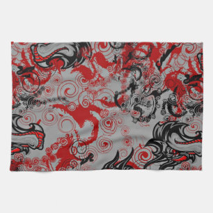 Dragons Grungy Abstract Art Kitchen Towel
