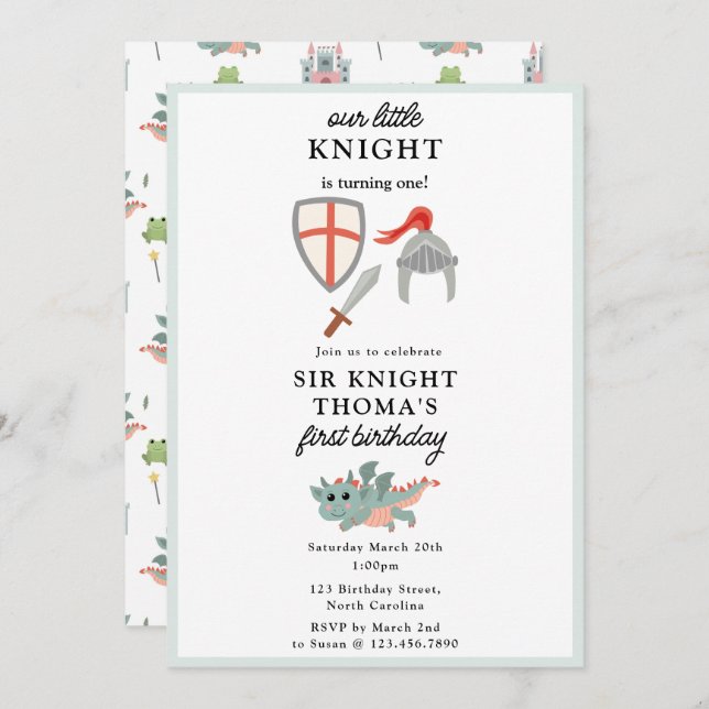 Dragons Knights Fairytale Medieval Castle Birthday Invitation (Front/Back)