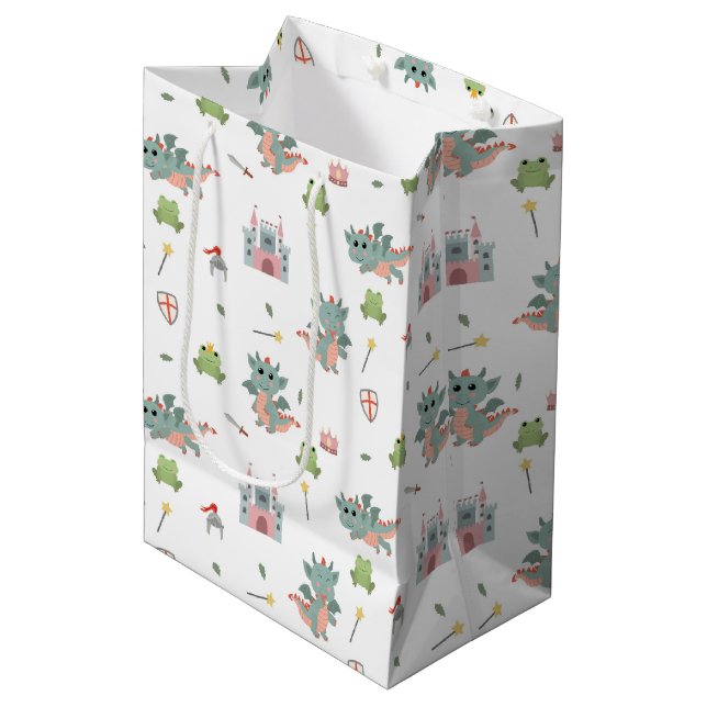 Dragons Knights Fairytale Medieval Castle Medium Gift Bag (Front Angled)