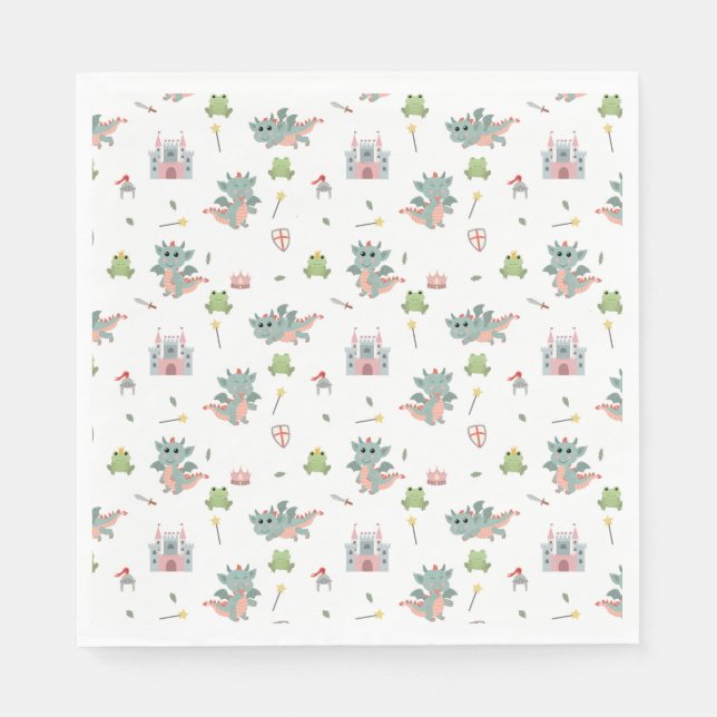 Dragons Knights Fairytale Medieval Castle Napkin (Front)