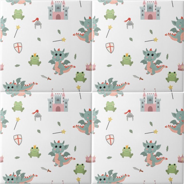 Dragons Knights Fairytale Medieval Castle Nursery Tile (Dragons Knights Fairytale Medieval Castle Nursery Ceramic Tile)