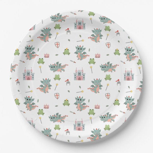 Dragons Knights Fairytale Medieval Castle Paper Plate (Front)