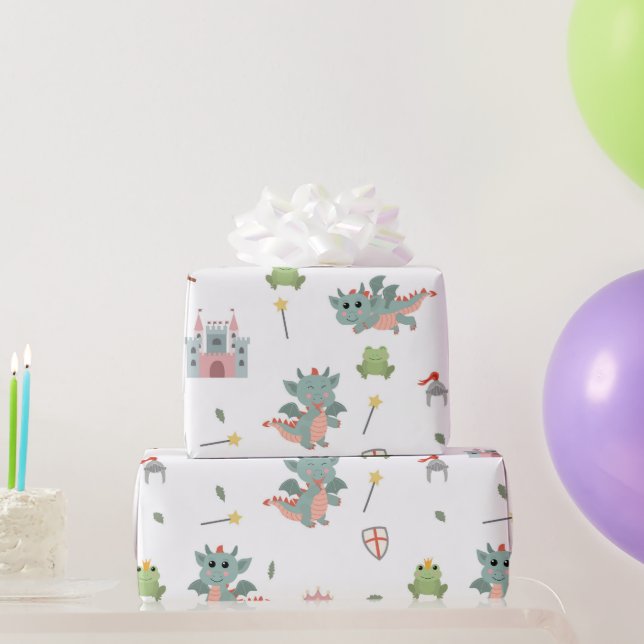 Dragons Knights Fairytale Medieval Castle Wrapping Paper (Party Gifts)