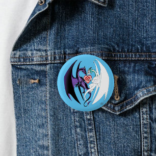 Dragons Love Heart Blue 1 Inch Round Button