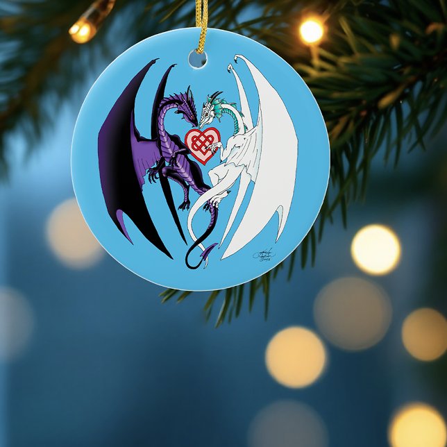 Dragons Love Heart Blue Ceramic Ornament (Creator Uploaded)