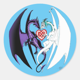 Dragons Love Heart Blue Classic Round Sticker