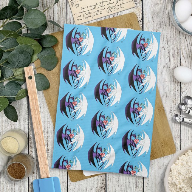 Dragons Love Heart Blue Kitchen Towel (Creator Uploaded)