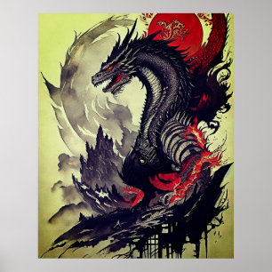 Dragon's Majesty: Captivating Ink Drawing  Poster