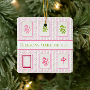 Dragons Make Me Hot Funny Mahjong Custom Ceramic Ornament