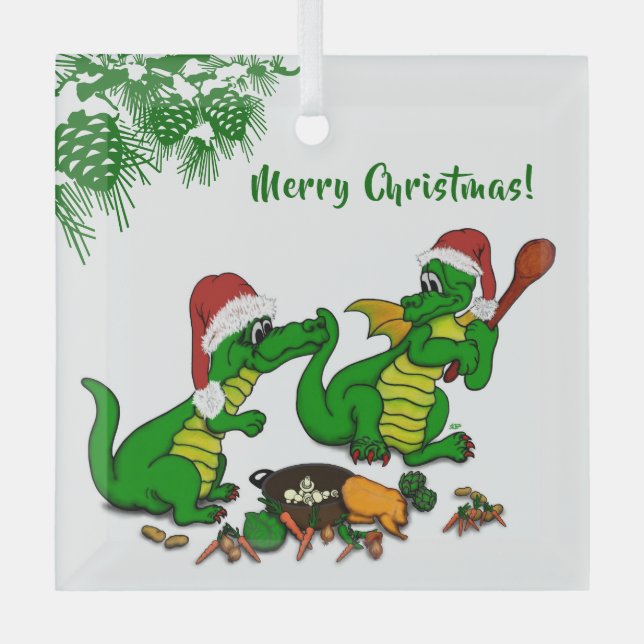 Dragons - Merry Christmas ! - today I will cook Glass Ornament (Front)