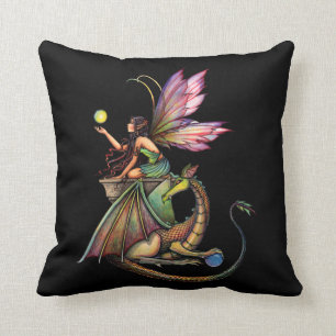 Dragon's Orbs Faerie Fairy and Dragon Throw Pillow