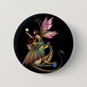 Dragon's Orbs Fairy and Dragon by Molly Harrison 2 Inch Round Button
