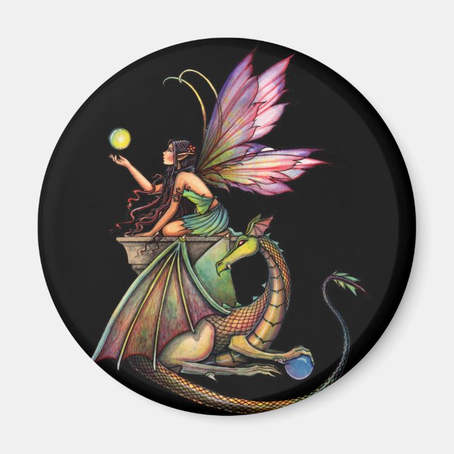 Dragon's Orbs Fairy and Dragon by Molly Harrison Magnet (Front)
